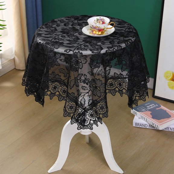 Tablecloth Rustic Rose Black Table Cloth Farmhouse Outdoor Table Cover | Embroidered Jacquard 6 Ft Table Cloth Vintage Flowers Cloth Tablecloths For Dining-Room Kitchen Picnic Holiday Party Spring
