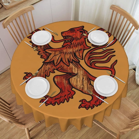 Tablecloth Scottish Flag Lion Logo Round Printed Table Cloth For Parties Camping Picnic Banquet Indoor & Outdoor Use - 60 Inches