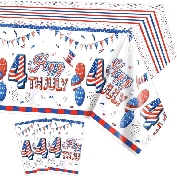 Tablecloth Set, 3-Pack Plastic 54 X 108 In, Red Blue White USA Flag Print, Patriotic Party Table Covers For Independence Day, Memorial Day, Veterans Day
