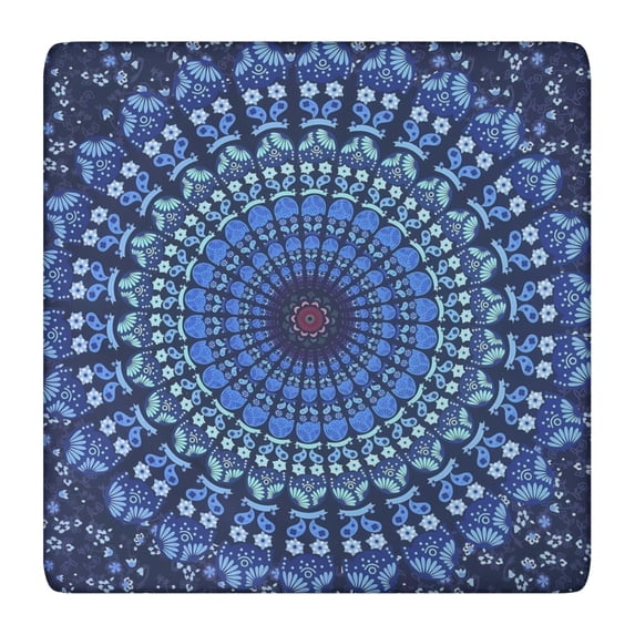 Tablecloth Square Fitted Elastic, Boho Chic Abstract Rustic Ethnic Style, Waterproof Vinyl, Backed, Wipeable for Indoor Outdoor 34-36" Tables