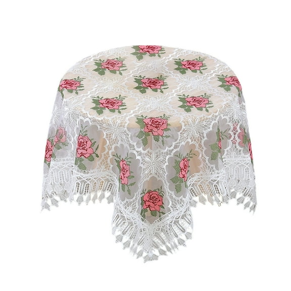 Tablecloth Square Tablecloth 90x90cm, Household Coffee Table Cover, Decorative Table Protector for Dining Table, Side Table, with Embroidery Design, White Red Coffee Colors Table Cover