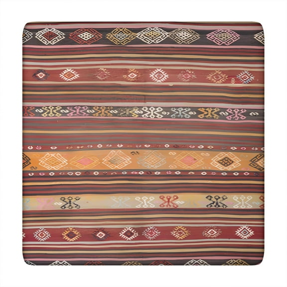 Tablecloth Square Tribal Patterns Retro Style, Waterproof Vinyl, Elastic Edge, Backed for Indoor Outdoor Table 34-36