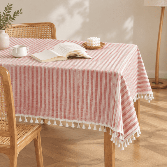 Tablecloth Striped Fringe Table Cloth Rectangular Tableclothston Linen ...