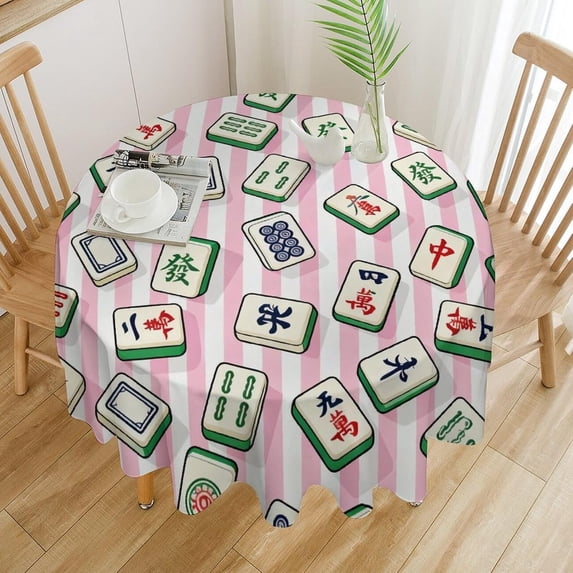 Tablecloth Table Cloth, Mahjong Pink Stripes Table Cloth Round Reusable ...