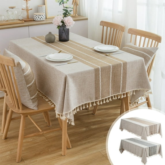 Polyester Tablecloth with Tassel Trim, Waterproof & Stain Resistant, Restaurant & Home Dining Decor, Rectangle Table Cover