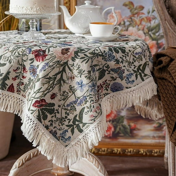 Tablecloth Tassel Table ClothsTable Cover Rustic Farmhouse Table Cover for Home Holiday Banquet Dining Room Decor