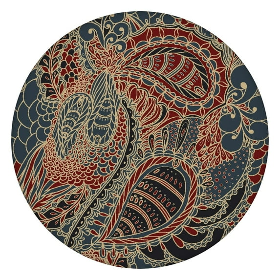 Tablecloth Tribal Boho Mandala Pattern Waterproof Elastic Round Cover with Back for Meditation and Relaxation