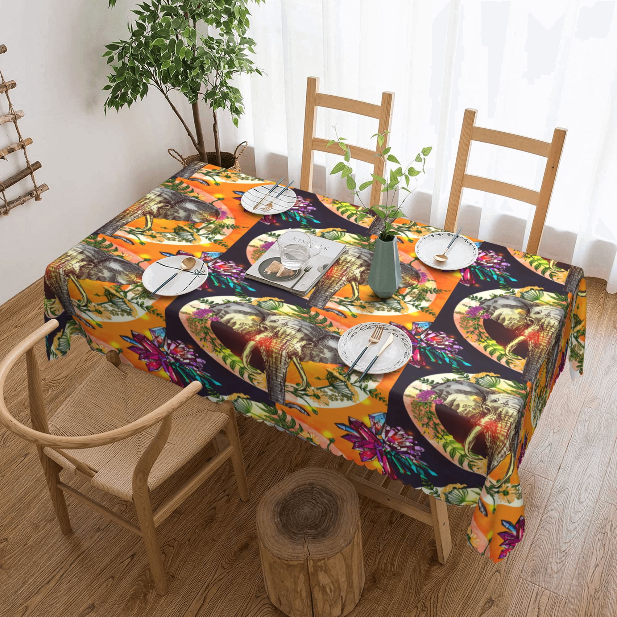 Tablecloth Tropical Elephant Boho Style Table Cloth For Rectangle Tables Waterproof Resistant ...