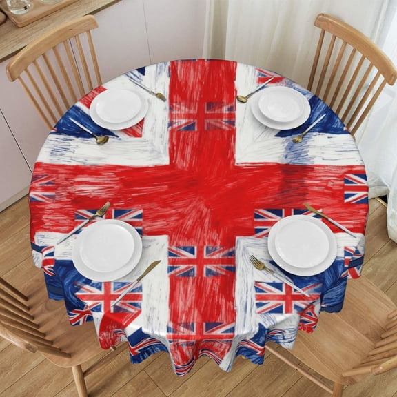 Tablecloth Uk Flag Union Jack Round Printed Table Cloth For Parties Camping Picnic Banquet Indoor & Outdoor Use - 60 Inches