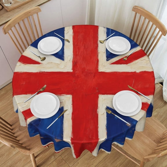 Tablecloth Union Jack All Uk Flag Round Printed Table Cloth For Parties Camping Picnic Banquet Indoor & Outdoor Use - 60 Inches