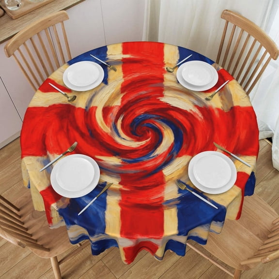 Tablecloth Union Jack Flag Round Printed Table Cloth For Parties Camping Picnic Banquet Indoor & Outdoor Use - 60 Inches