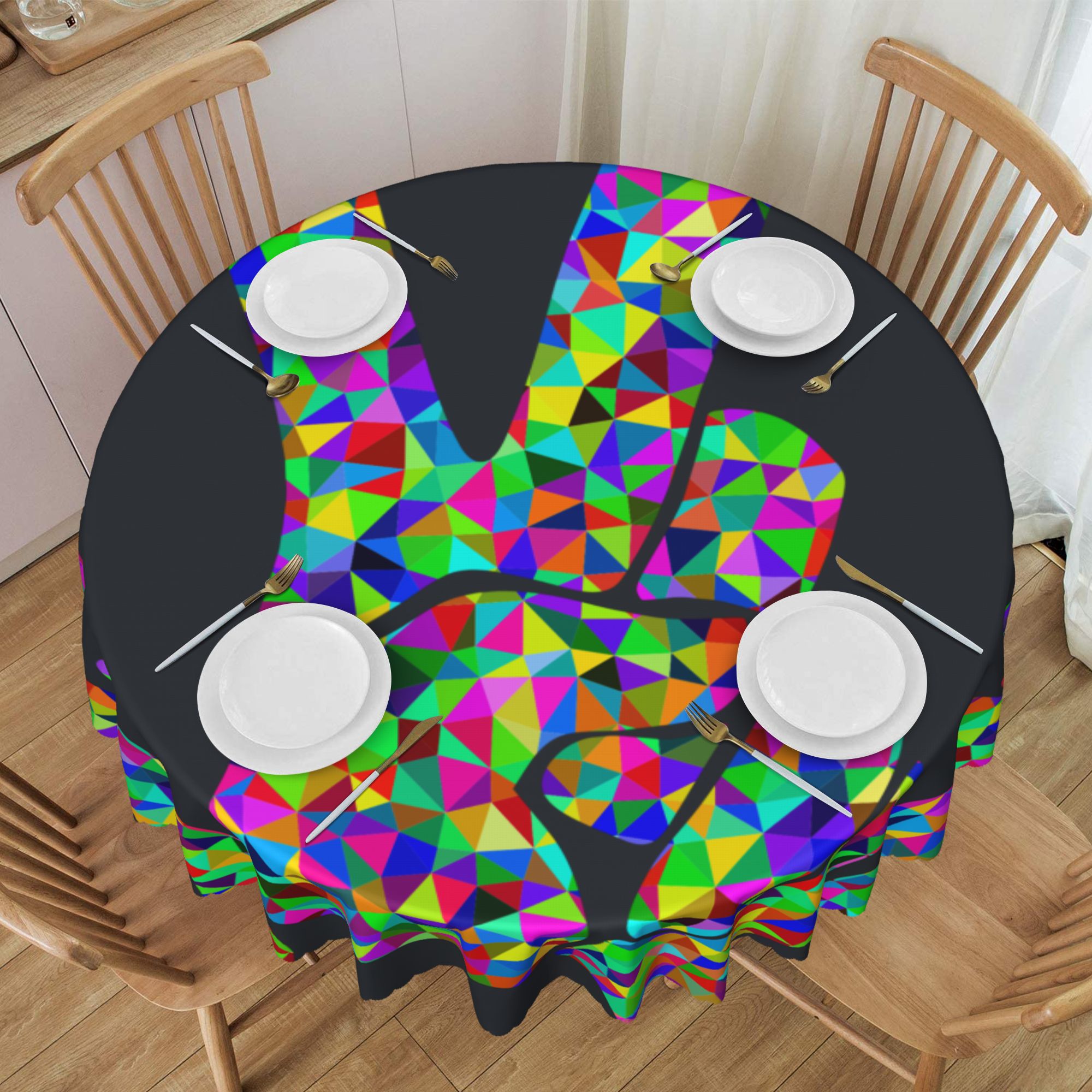 Tablecloth V Sign Finger Peace Symbols Table Cloth For Circular Tables