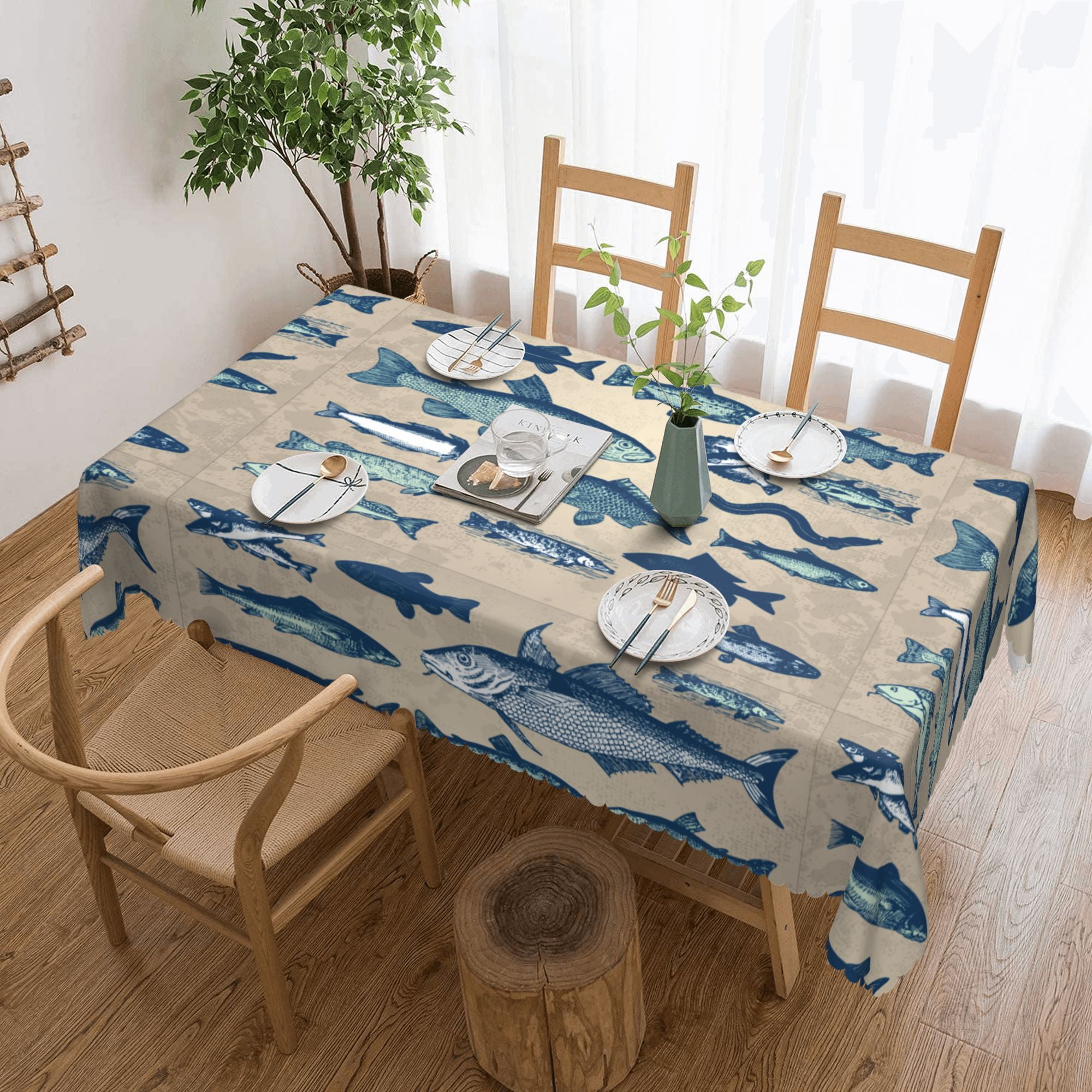 Tablecloth Vintage Fish Drawing Animals Wildlife Table Cloth For