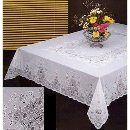 Tablecloth, Vinyl Lace with Full Vinyl Backing 60 x90 Inches Rectangular, White