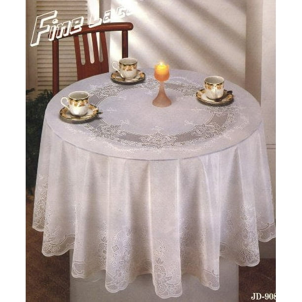 Tablecloth, Vinyl Lace with full Vinyl Backing 70 Inches Round, White ...