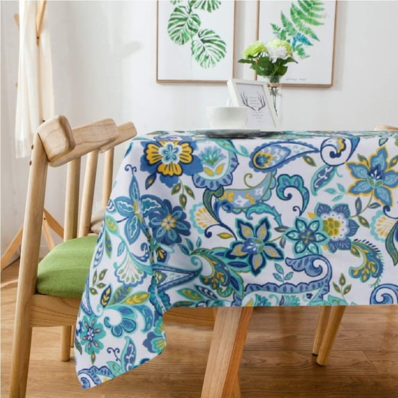 Tablecloth Waterproof Spillproof Polyester Fabric Table Cover for Kitchen Dinning Tabletop Decoration (Paisley, 60"x102")