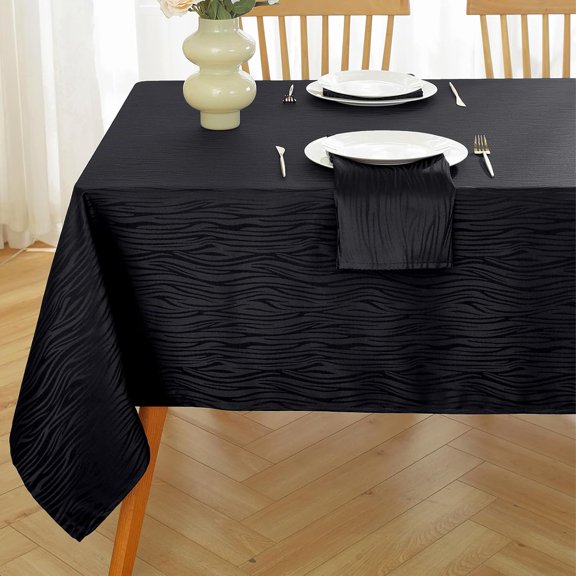 Tablecloth Wavy Pattern Polyester Table Cloth Spill Proof Dust-Proof Wrinkle Resistant Table Cover for Kitchen Dining Tabletop Decoration