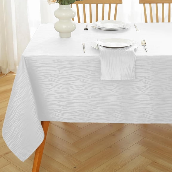 Tablecloth Wavy Pattern Polyester Table Cloth Spill Proof Dust-Proof Wrinkle Resistant Table Cover for Kitchen Dining Tabletop Decoration