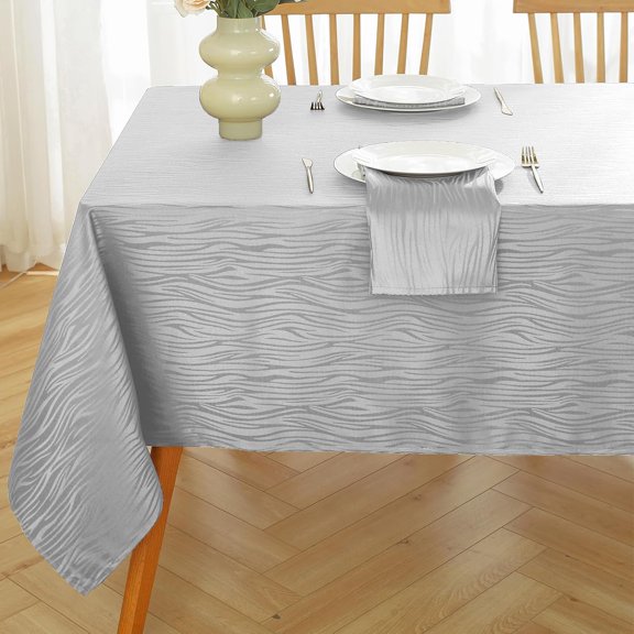 Tablecloth Wavy Pattern Polyester Table Cloth Spill Proof Dust-Proof Wrinkle Resistant Table Cover for Kitchen Dining Tabletop Decoration