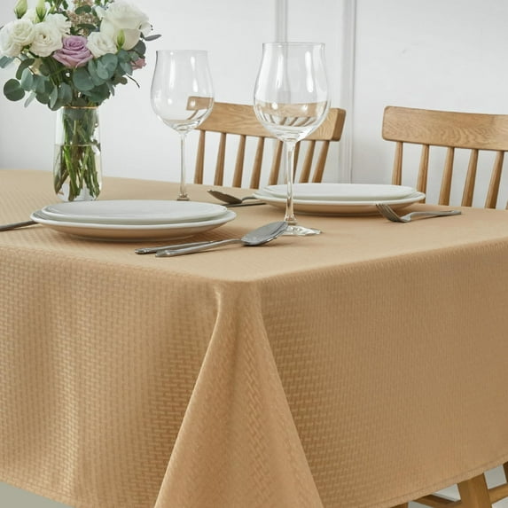 Tablecloth Weaved Texture Stain Resistant Waterproof, Wrinkle Resistant Washable Table Cloth, Fabric Table Cover for Dining Room, Indoor Outdoor Use, Rectangle 60 x 120 Inch, Beige