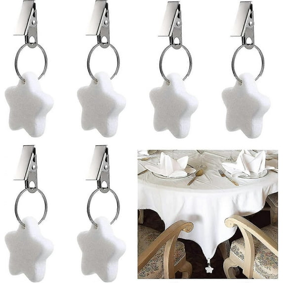 Tablecloth Weights Clips, 6 Pieces Tablecloth Weights Five Pointed Star Shape Stone Tablecloth Weights Metal Clip (white)