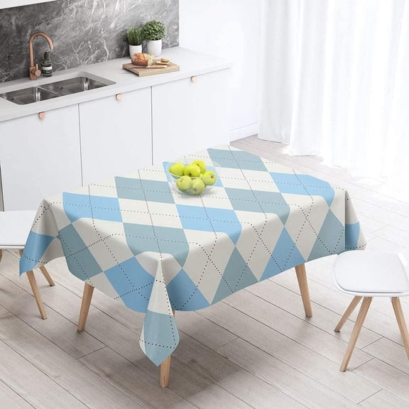 Tablecloth White and Blue Argyle Pattern Regular Graphics Permutation and Combination 60 X 102 Inch Rectangular Table Cloth Polyester Fabric Durable Environmentally Outdoor Party Picnic