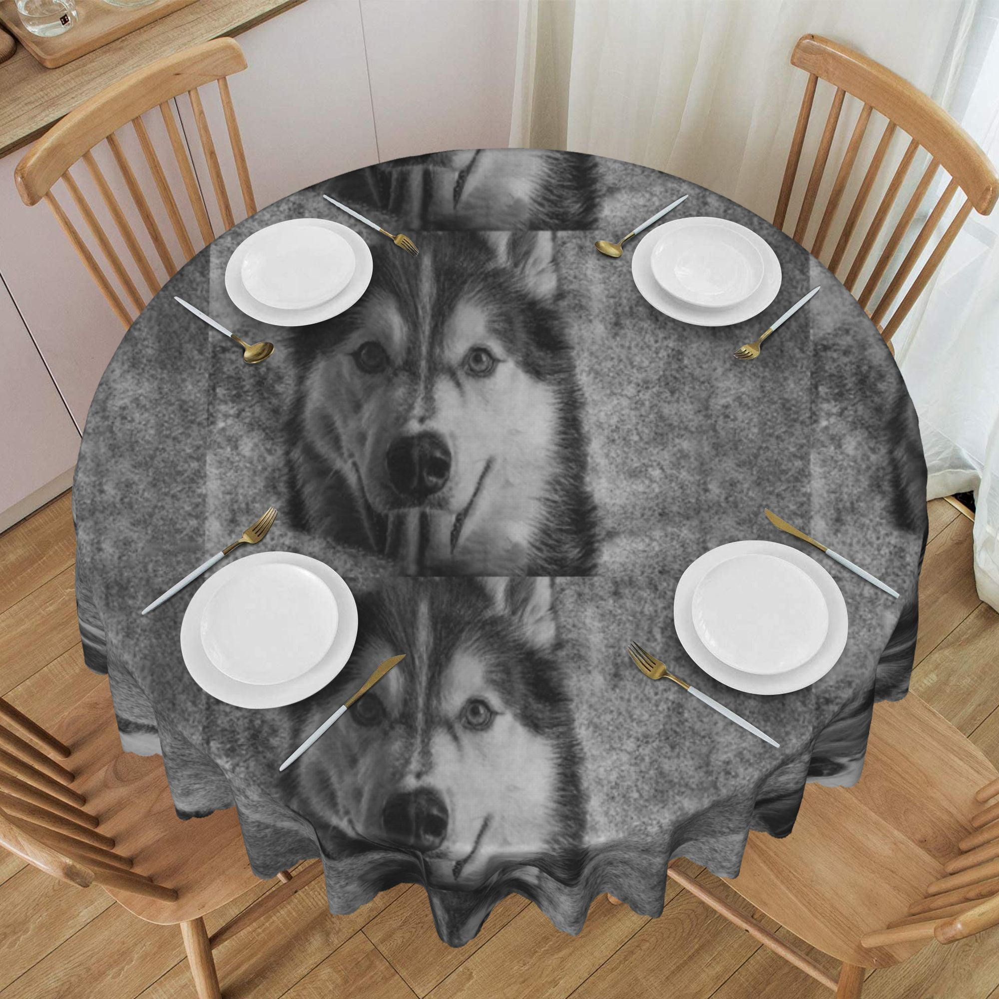 Tablecloth Wolf Dog Table Cloth For Circular Tables Waterproof