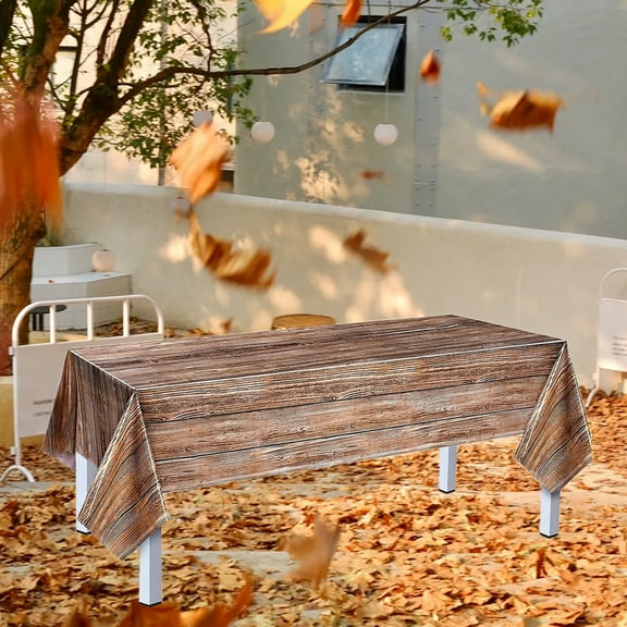 Tablecloth Wood-Grain Table Decor - Plastic Waterproof Party Tablecloth, Disposable Or Reusable Table Cover Easy-Clean for Christmas Thanksgiving Wedding Camping Party Picnic