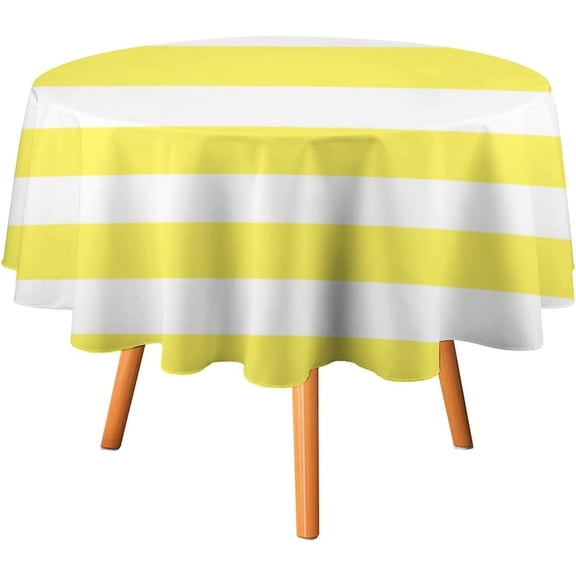 Tablecloth Yellow White Stripes Table Cover 70inch Round Washable Table Cloth for Kitchen Dinning Party Tabletop Modern Decoration