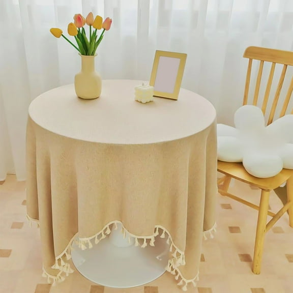 Tablecloth, ZzCityTK Heavy Duty Linen Cotton Table Cloth with Fringe, 55x55 Inch Waterproof Wrinkle Free Square Tablecloth for Wedding Party Indoor Outdoor, Khaki