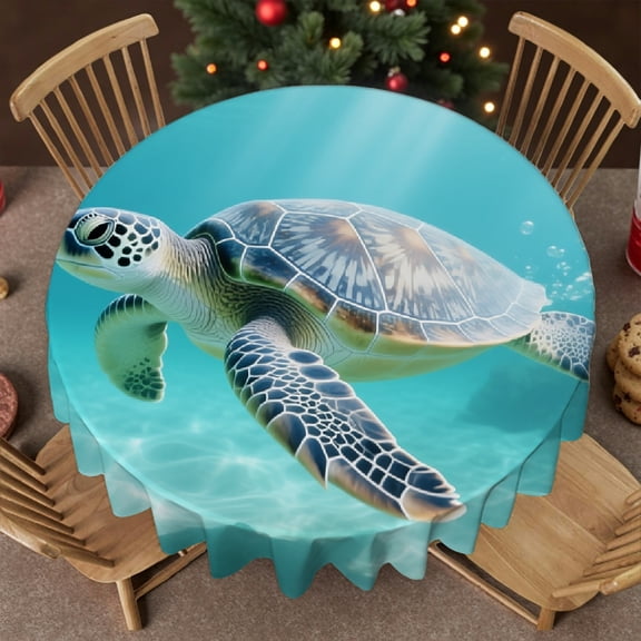 Tablecloth for dining table round - Sea Turtle (2) Print, Kitchen Accessories Festive Table Setting Tablecloth for dining table, Cafe, dinner, brunch, buffet, picnic