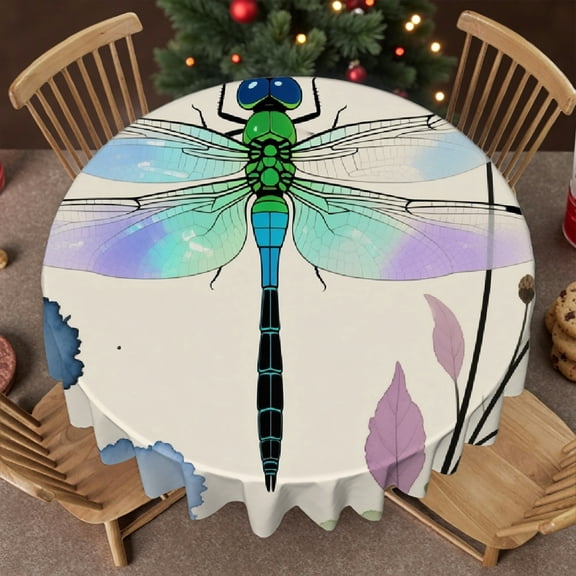Tablecloth for dining table round - Watercolor Dragonfly Print, Holiday-Themed Design Polyester Tablecloths Tablecloth for dining table, Cafe, dinner, brunch, buffet, picnic