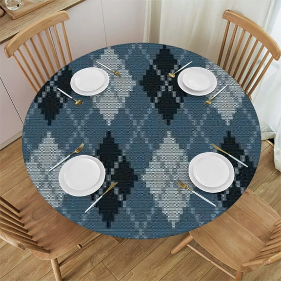 Tablecloth for Round Tables and One Gray Napkin,Geometric Kitchen Dining Table Cloth, Table Cover for Indoors and Outdoors,Round