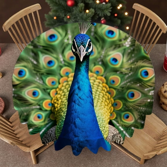 Tablecloth for dining table - peacock(1) Print,  Holiday-Themed Design Kitchen Accessories tablecloth round, Cafe, dinner, brunch, buffet, picnic