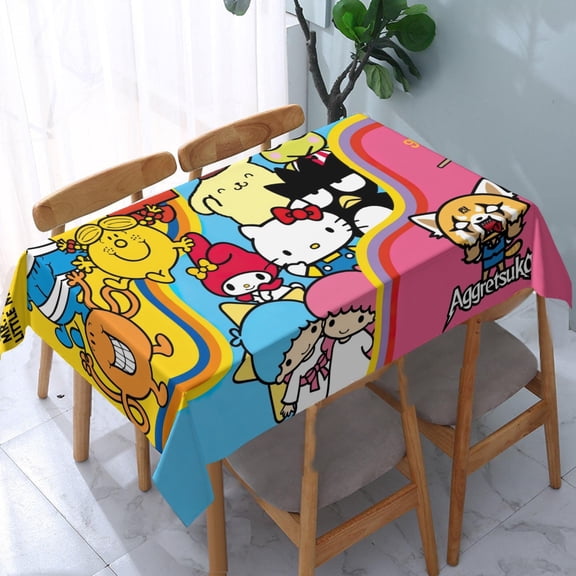 Tablecloth for hello kitty and friends Sanrio Funny Cute Washable Square Cotton Softfor Kitchen & Table Linens 5570.9 in
