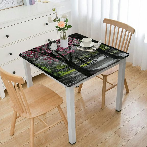 Tablecloth, in with Cherry Trees Forest in Picture, Rectangular Table Cover for Dining Room Kitchen Decor