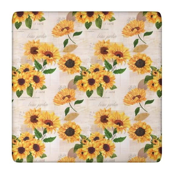 Tablecloth with Sunflower and Daisy Bloom Design, Square Waterproof Backed Cover for Kitchen Garden Rustic Decor