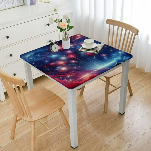 Tablecloths Celebration Polyester Fabric Table Cover Decor for Square/Round Table,Home Dining,Outdoor,Party, White and Blue