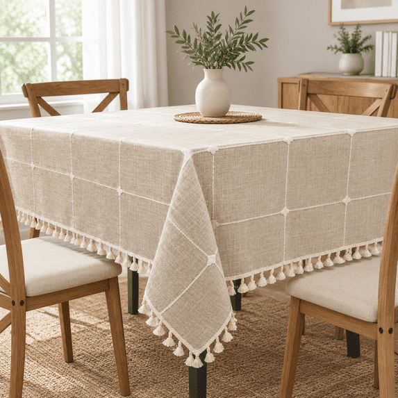 Tablecloths Embroidered Waterproof Checkered Table Clothton Linen ...