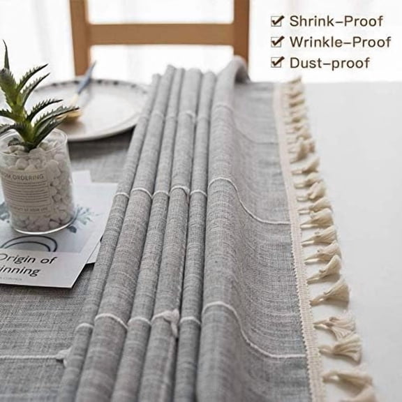 Tablecloths, Embroidered Waterproof Table Cloth Cotton Linen Wrinkle Free Anti-Fading Table Cover Decoration for Kitchen Dinning Party Christmas, 55 x 55 Inch - Gray