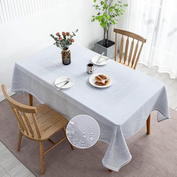 Tablecloths for Rectangle Tables 60x70 Inch-White Geometric Polyester Waterproof Wrinkle Free Washable Table Covers -Summer Kitchen & Table Linens for Dining,Outdoor & Picnic