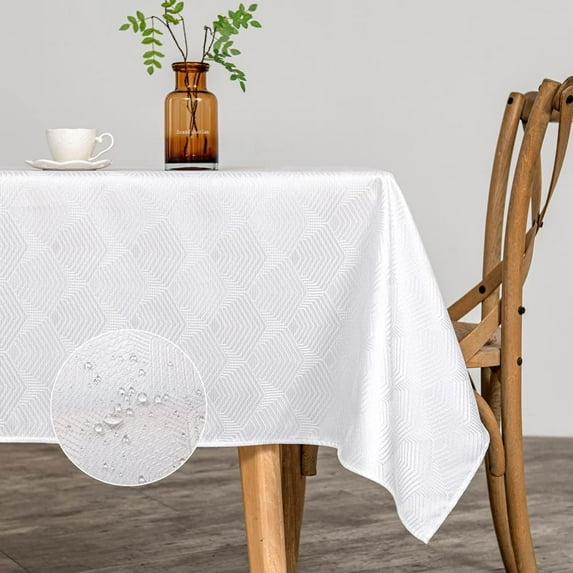 Tablecloths for Rectangle Tables 60x70 Inch-White Geometric Polyester Waterproof Wrinkle Free Washable Table Covers -Summer Kitchen & Table Linens for Dining,Outdoor & Picnic