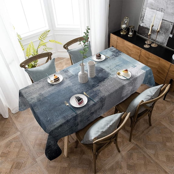 Tablecloths for Rectangle Tables Blue Grey Abstract Art Painting Waterproof Polyester Table Cloth for Kitchen Dinning Table Washable Table Cover for Parties/Wedding/Picnic 52x70in