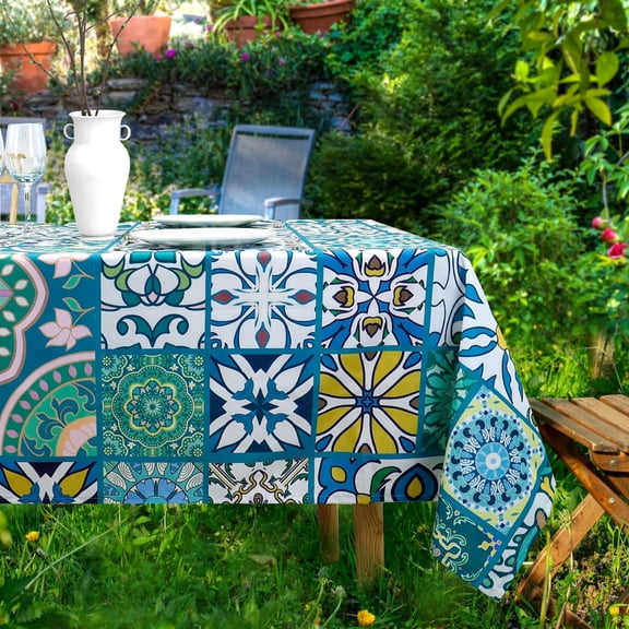 Tablecloths for Rectangle Tables Boho Tablecloth Farmhouse Tablecloth Indoor/Outdoor Stain and Wrinkle Resistant Rectangle Table Cloth for Easter Picnic and Kitchen 60"x84"