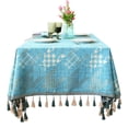 thumbnail image 1 of Tablecloths For Rectangle Tables,Chidori Grid Jacquard Tablecloth With Tassel,Soft Washable,Elegant Cotton Linen Table Covers For Dining Room Kitchen Outdoor-Lake Green A-140x220cm, 1 of 8