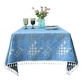 thumbnail image 1 of Tablecloths For Rectangle Tables,Chidori Grid Jacquard Tablecloth With Tassel,Soft Washable,Elegant Cotton Linen Table Covers For Dining Room Kitchen Outdoor-Sea Blue B-140x260cm, 1 of 8