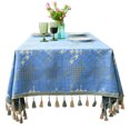 thumbnail image 1 of Tablecloths For Rectangle Tables,Chidori Grid Jacquard Tablecloth With Tassel,Soft Washable,Elegant Cotton Linen Table Covers For Dining Room Kitchen Outdoor-Sea Blue A-140x200cm, 1 of 8