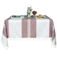thumbnail image 1 of Tablecloths For Rectangle Tables,Cotton Linen Striped Tablecloth With Tassel Washable,Stain Resistant Table Covers For Dining Room Kitchen Picnic Garden Yard Outdoor-Red-140x220cm(55x87"), 1 of 9