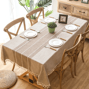 Tablecloths for Rectangle Tables, Cotton Linen Table Cloth Waterproof Tablecloth Wrinkle Free Farmhouse Dining Table Cover, Soft Fabric Table Cloths with Tassels, 55 X 86, 6-8 Seats,Brown
