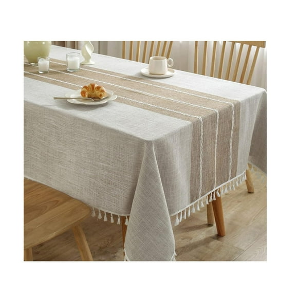 Tablecloths for Rectangle Tables,Cotton Linen Table Cloth Waterproof Tablecloth Wrinkle Free Farmhouse Dining Table Cover,Soft Fabric Table Cloths with Tassels